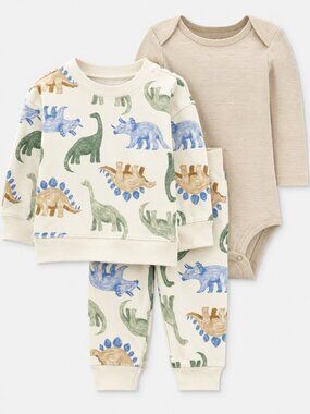 NWT Carter’s Baby Boy 3-Piece Outfit Dinosaur Set Sweatshirt Pants Onesie